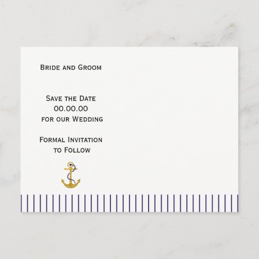 Gouden anker gestreepte nautische bruiloft Save th Aankondigingskaart (Achterkant)