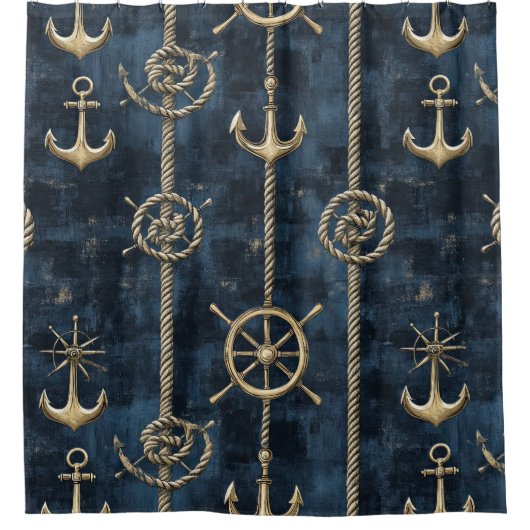 Gouden Anker & Helm Nautilus Patroon Douchegordijn (Voorkant)