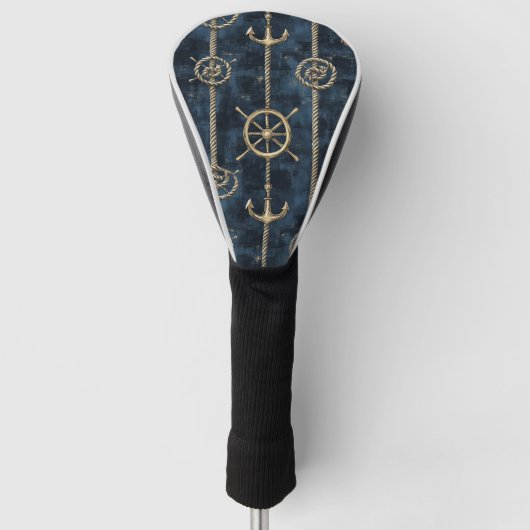 Gouden Anker & Helm Nautilus Patroon Golfheadcover (Voorkant)