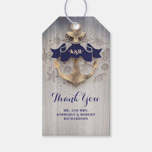 Gouden Anker Marine Nautische Bruiloft Cadeaulabel (Voorkant)