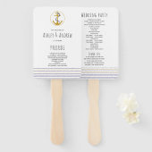 Gouden anker, marine strepen nautische bruiloft pr handwaaier (Voorkant en achterkant)