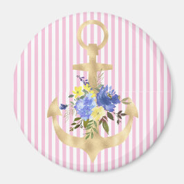 Gouden Anker met Blauwe Bloemen Magnet
