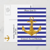 Gouden Anker met Blauwe Strepen Verjaardag Briefkaart (Voorkant / Achterkant)