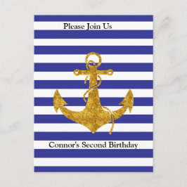 Gouden Anker met Blauwe Strepen Verjaardag Briefkaart