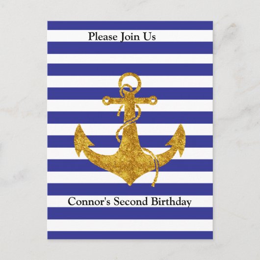 Gouden Anker met Blauwe Strepen Verjaardag Briefkaart (Voorkant)