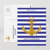 Gouden Anker met Blauwe Strepen Verjaardag Briefkaart (Voorkant / Achterkant)