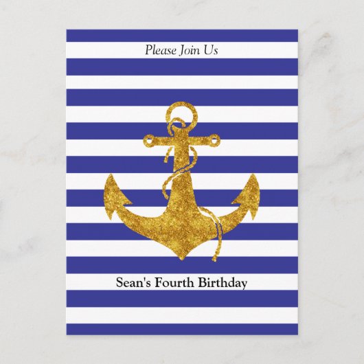 Gouden Anker met Blauwe Strepen Verjaardag Briefkaart (Voorkant)