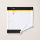 Gouden anker & monogram op zwart en wit bad handdoek (Wasdoekje)