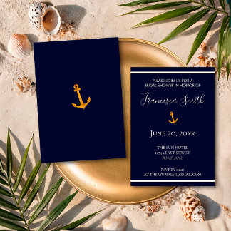 Gouden Anker Nautilus Donkerblauwe Bruiloftsborrel Kaart