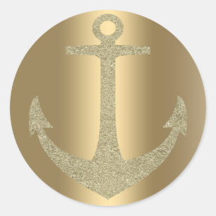 Gouden anker nautisch glam geboortepartij cadeau ronde sticker