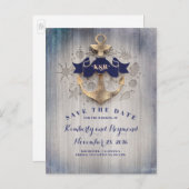 Gouden Anker Nautisch Sla de datum op Aankondigingskaart (Voorkant / Achterkant)