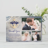 Gouden Anker Nautische Bruiloft Dank u Foto Bedankkaart (Staand voorkant)