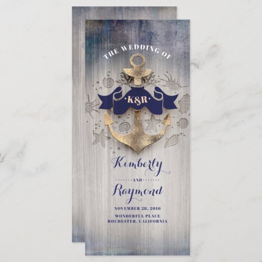 Gouden Anker Nautische Bruiloft Programma's (Voorkant / Achterkant)