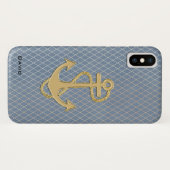Gouden Anker op Blauw Douane Case-Mate iPhone Case (Achterkant (horizontaal))