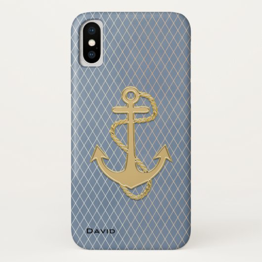 Gouden Anker op Blauw Douane Case-Mate iPhone Case (Achterkant)