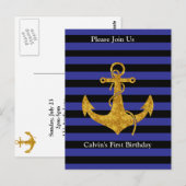 Gouden anker op blauwe strepen met eigen kleur briefkaart (Voorkant / Achterkant)