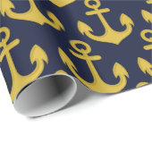 Gouden anker op de blauwe achtergrond van de marin cadeaupapier (Rol Hoek)