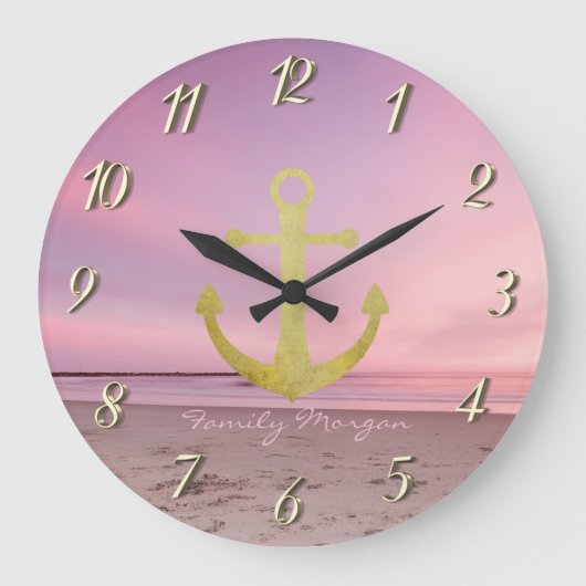 Gouden anker op het strand zonsondergang grote klok (Voorkant)