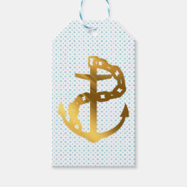 Gouden Anker op Ocean Blue Stippen Cadeau Label Cadeaulabel