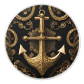 Gouden anker op zwart keramische knop (Voorkant)