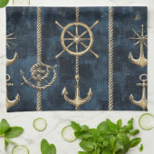 Gouden Anker & Roer Nautilus Patroon Theedoek (Gevouwen)