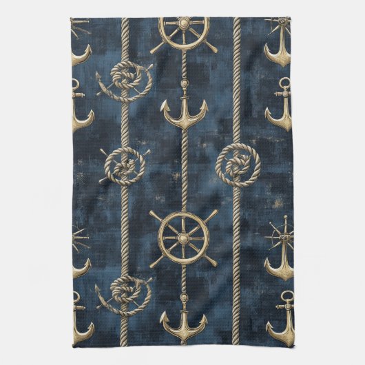 Gouden Anker & Roer Nautilus Patroon Theedoek (Verticaal)