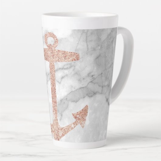 gouden anker roos witte marmer latte mok (Rechterhoek)