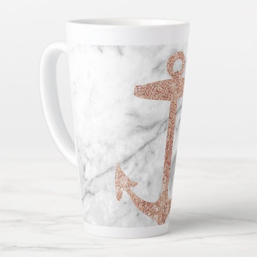 gouden anker roos witte marmer latte mok (Linkerhoek)