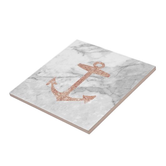 gouden anker roos witte marmer tegeltje (Zijkant)