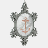 gouden anker roos witte marmer tin sneeuwvlok ornament (Links)