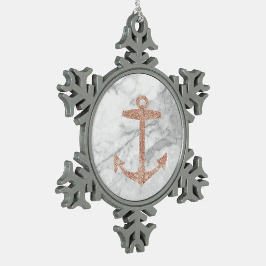 gouden anker roos witte marmer tin sneeuwvlok ornament (Links)