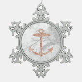 gouden anker roos witte marmer tin sneeuwvlok ornament (Voorkant)