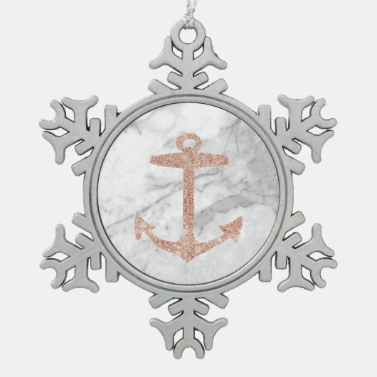 gouden anker roos witte marmer tin sneeuwvlok ornament (Voorkant)