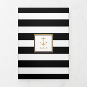 Gouden Anker Zwart & Wit Stripe Trouwsuite Drieluik Uitnodiging (Cover)