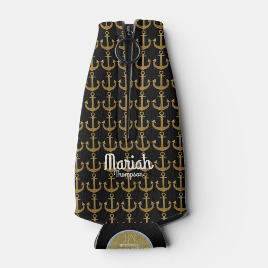 gouden ankers voor de zeescheepvaart met monogram  flesjeskoeler (Achterkant)