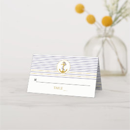 Gouden ankerstrepen nautische bruiloft gevouwen es plaatskaartje