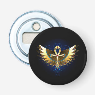 Gouden Ankh met Vleugels Button Flesopener