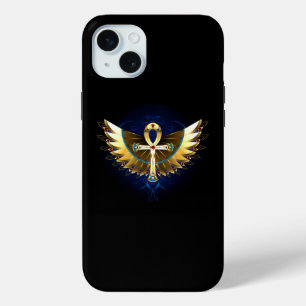 Gouden Ankh met vleugels iPhone 15 Mini Hoesje