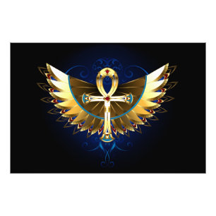 Gouden Ankh met vleugels Foto Afdruk