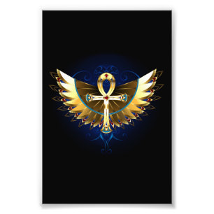 Gouden Ankh met Vleugels Foto Afdruk