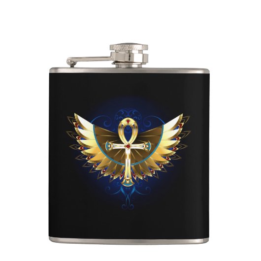 Gouden Ankh met vleugels Heupfles (Voorkant)