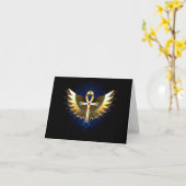 Gouden Ankh met vleugels Kaart (Gele Bloem)