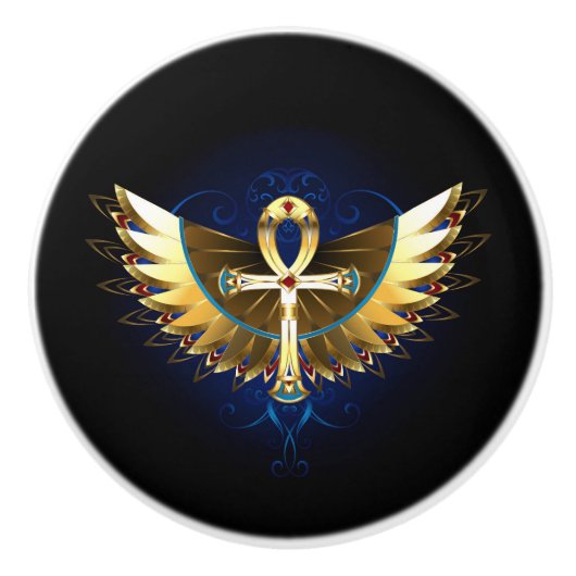 Gouden Ankh met Vleugels Keramische Knop (Voorkant)
