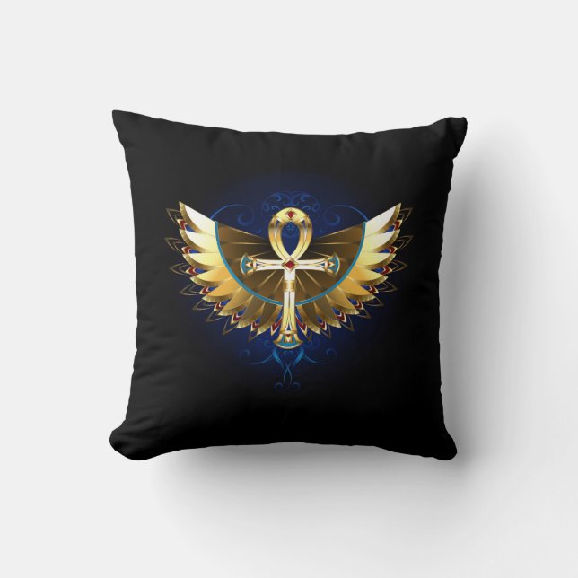 Gouden Ankh met vleugels Kussen (Voorkant)