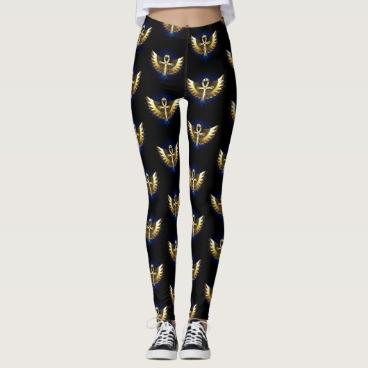 Gouden Ankh met vleugels Leggings (Voorkant)