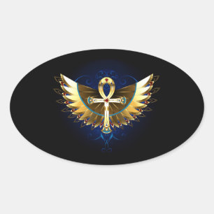 Gouden Ankh met Vleugels Ovale Sticker