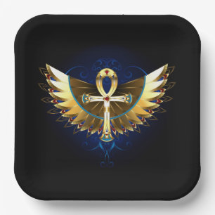 Gouden Ankh met vleugels Papieren Bordje