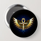 Gouden Ankh met Vleugels Ronde Button 4,0 Cm (Voorkant /achterkant)