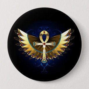Gouden Ankh met Vleugels Ronde Button 4,0 Cm