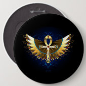 Gouden Ankh met vleugels Ronde Button 6,0 Cm (Voorkant /achterkant)